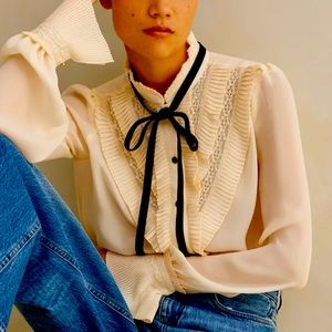 ME+EM NWT Pleat Blouse + Removable Velvet Tie